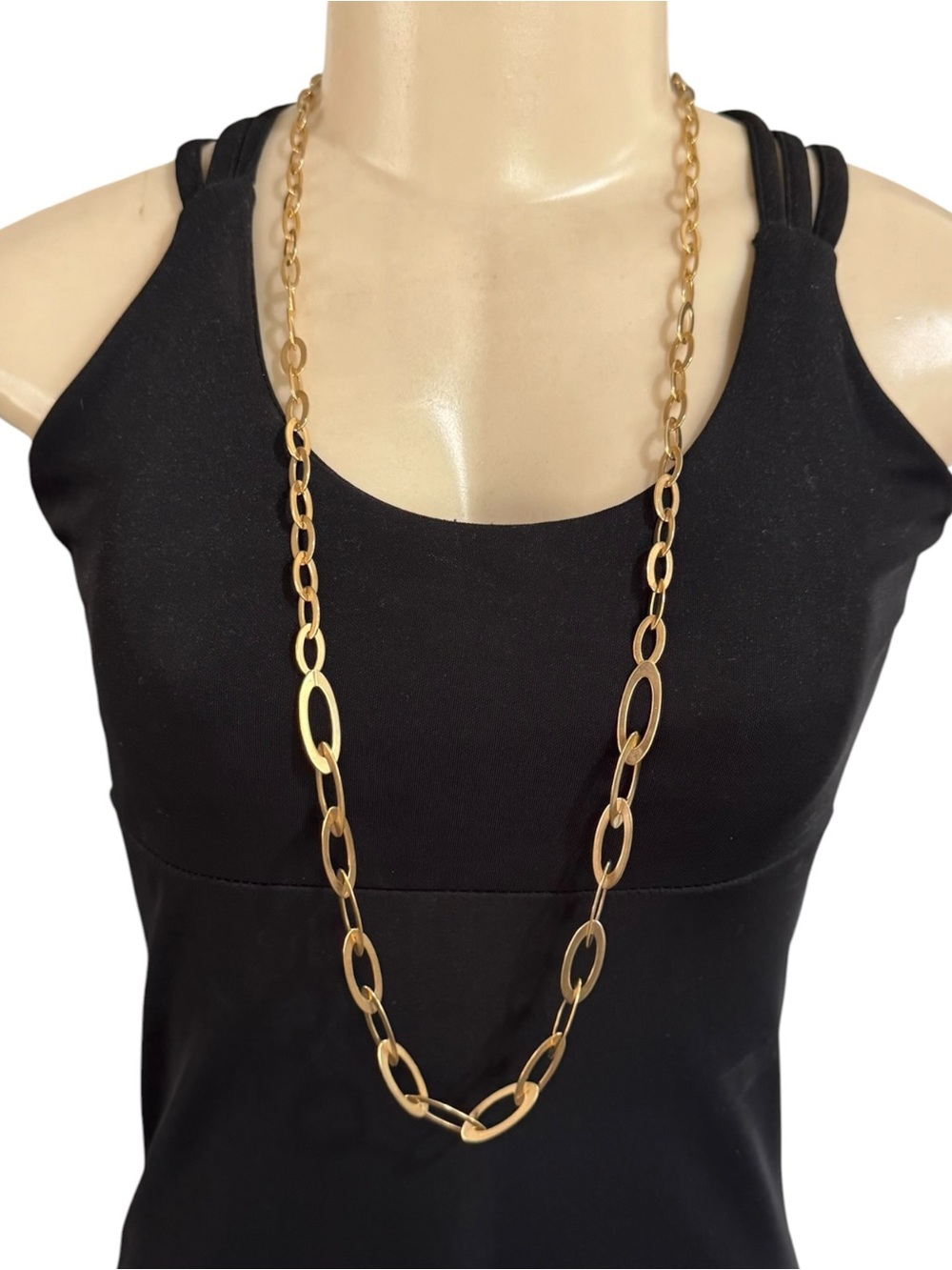 Gold Oval Link Chain Long Opera‎ Necklace - Women Jewelry